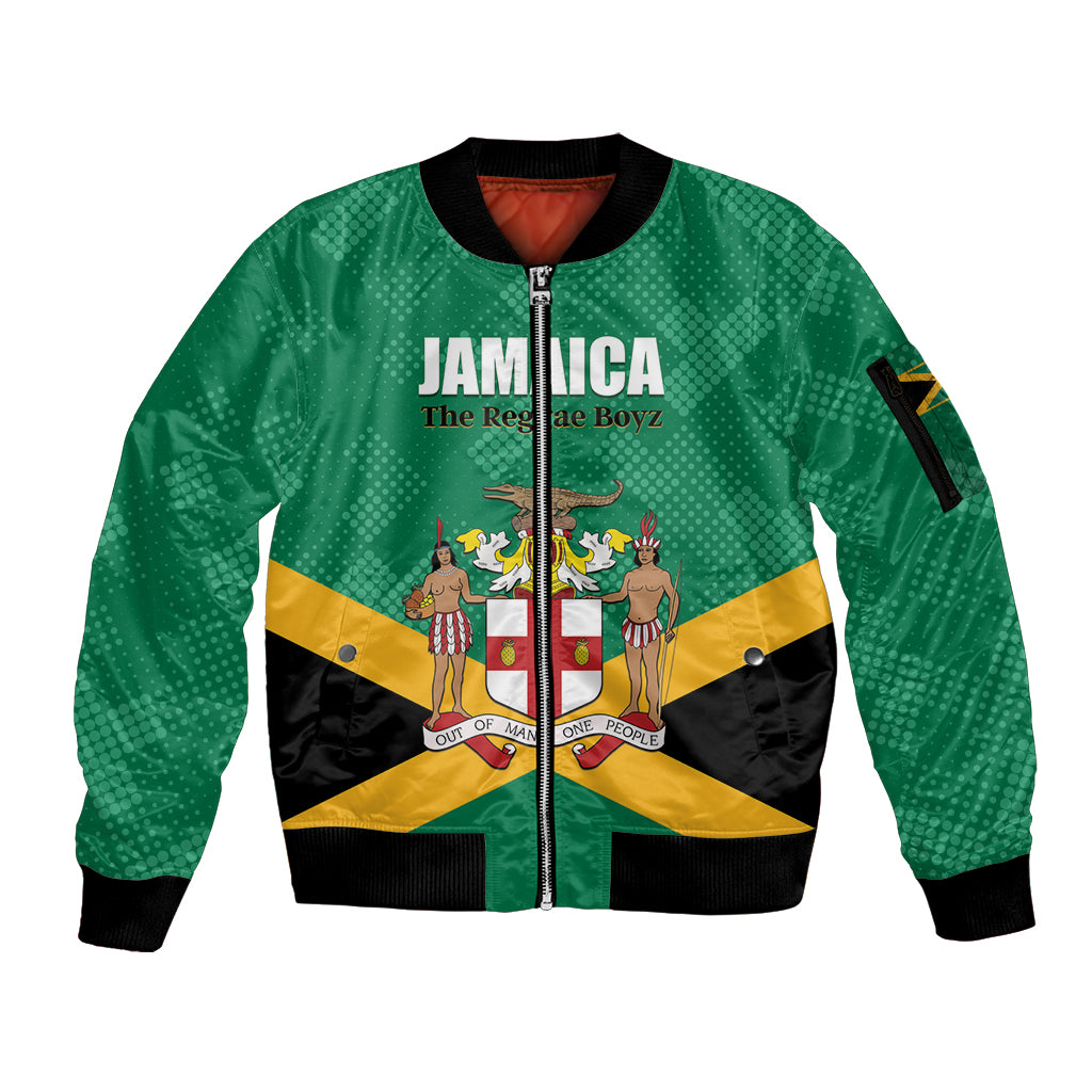 Personalized Jamaica 2024 Sleeve Zip Bomber Jacket Jumieka Reggae Boyz