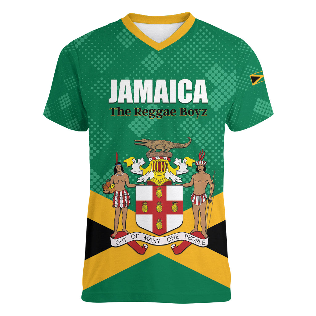 Personalized Jamaica 2024 Women V-Neck T-Shirt Jumieka Reggae Boyz