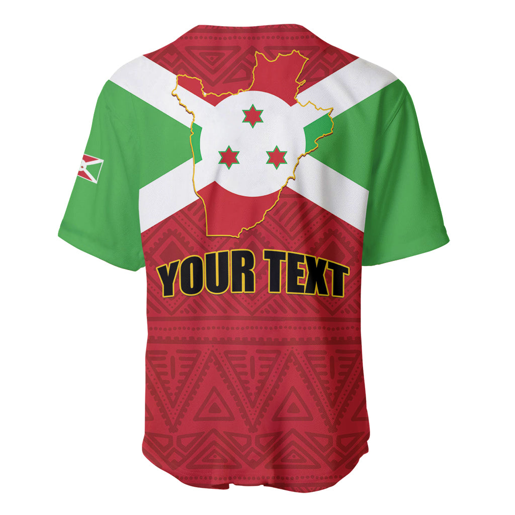 Personalized Burundi baseball jersey with coat of arms, green/red/white and 'YOUR TEXT'