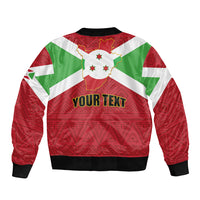 Red bomber jacket with full-zip, black ribbed trim, map and 'YOUR TEXT' print