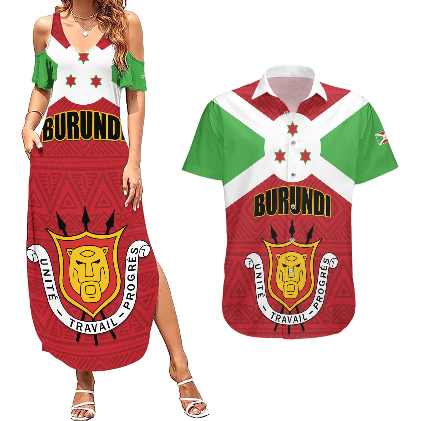 Personalized Burundi Couples Matching Summer Maxi Dress and Hawaiian Shirt Coat Of Arms African Pattern - Wonder Print Shop