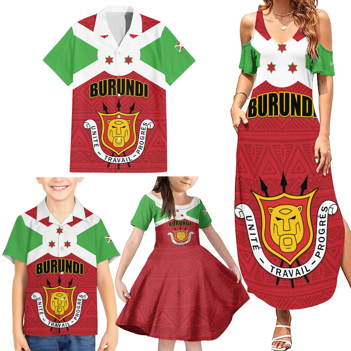 Personalized Burundi Family Matching Summer Maxi Dress and Hawaiian Shirt Coat Of Arms African Pattern - Wonder Print Shop