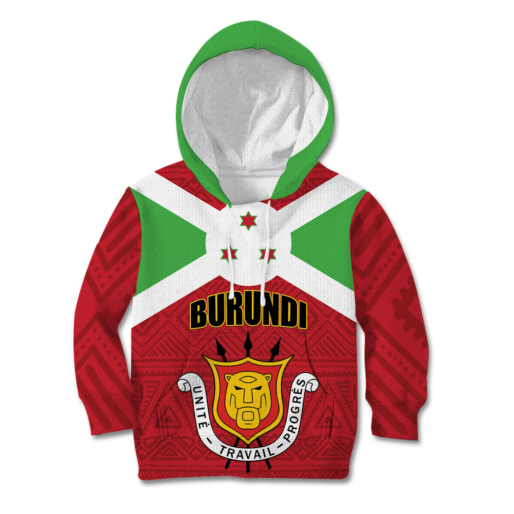 Personalized Burundi Kid Hoodie Coat Of Arms African Pattern - Wonder Print Shop