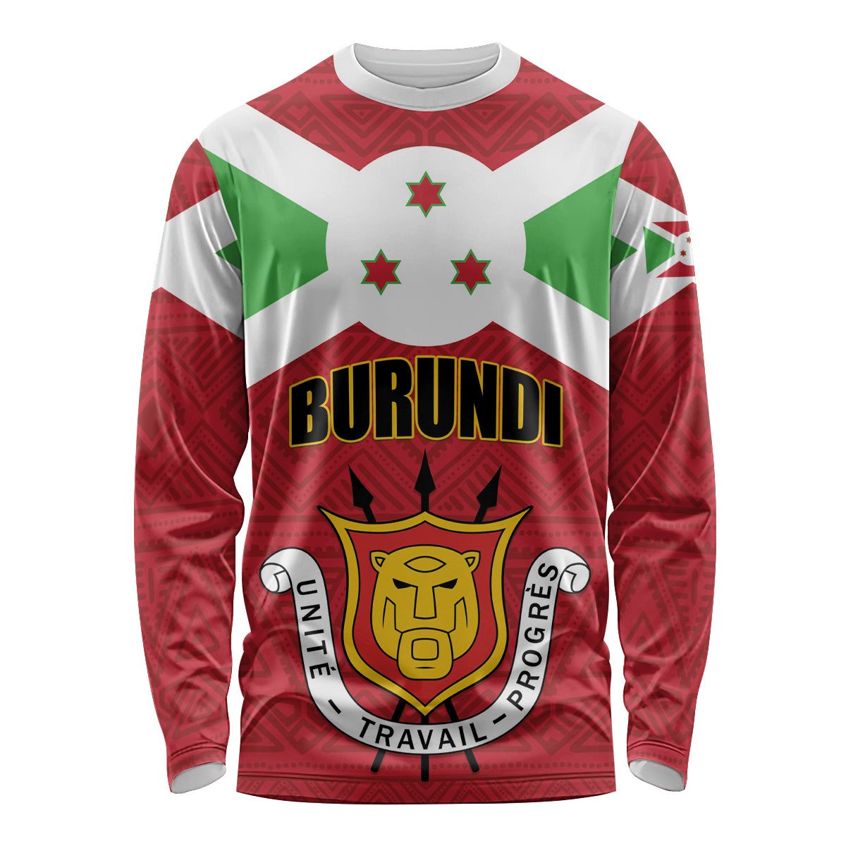 Personalized Burundi Long Sleeve Shirt Coat Of Arms African Pattern - Wonder Print Shop