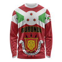 Unisex long sleeve shirt with red Burundi flag crest and 'BURUNDI' graphic