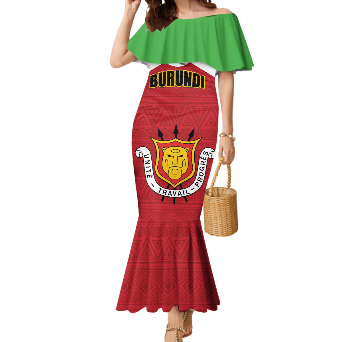 Personalized Burundi Mermaid Dress Coat Of Arms African Pattern - Wonder Print Shop