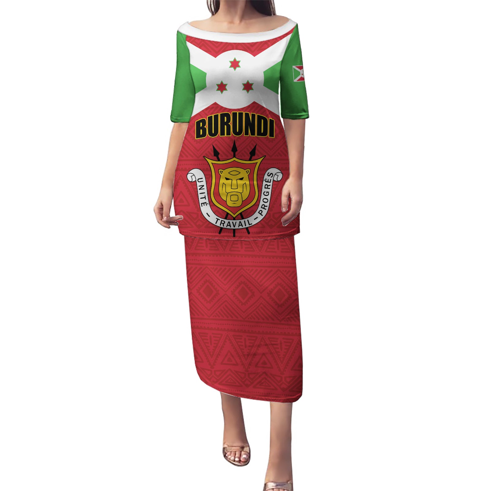 Personalized Burundi Puletasi Coat Of Arms African Pattern - Wonder Print Shop