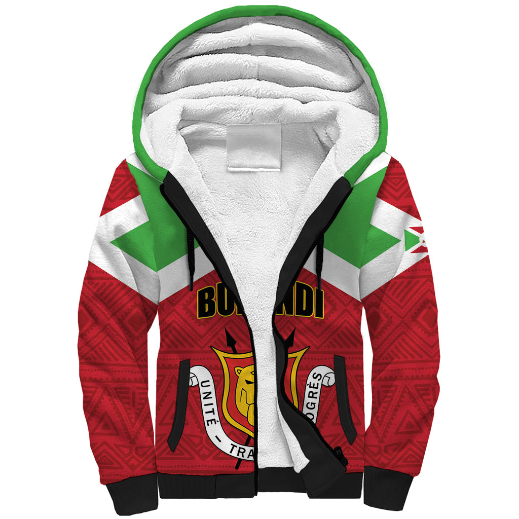 Personalized Burundi Sherpa Hoodie Coat Of Arms African Pattern - Wonder Print Shop