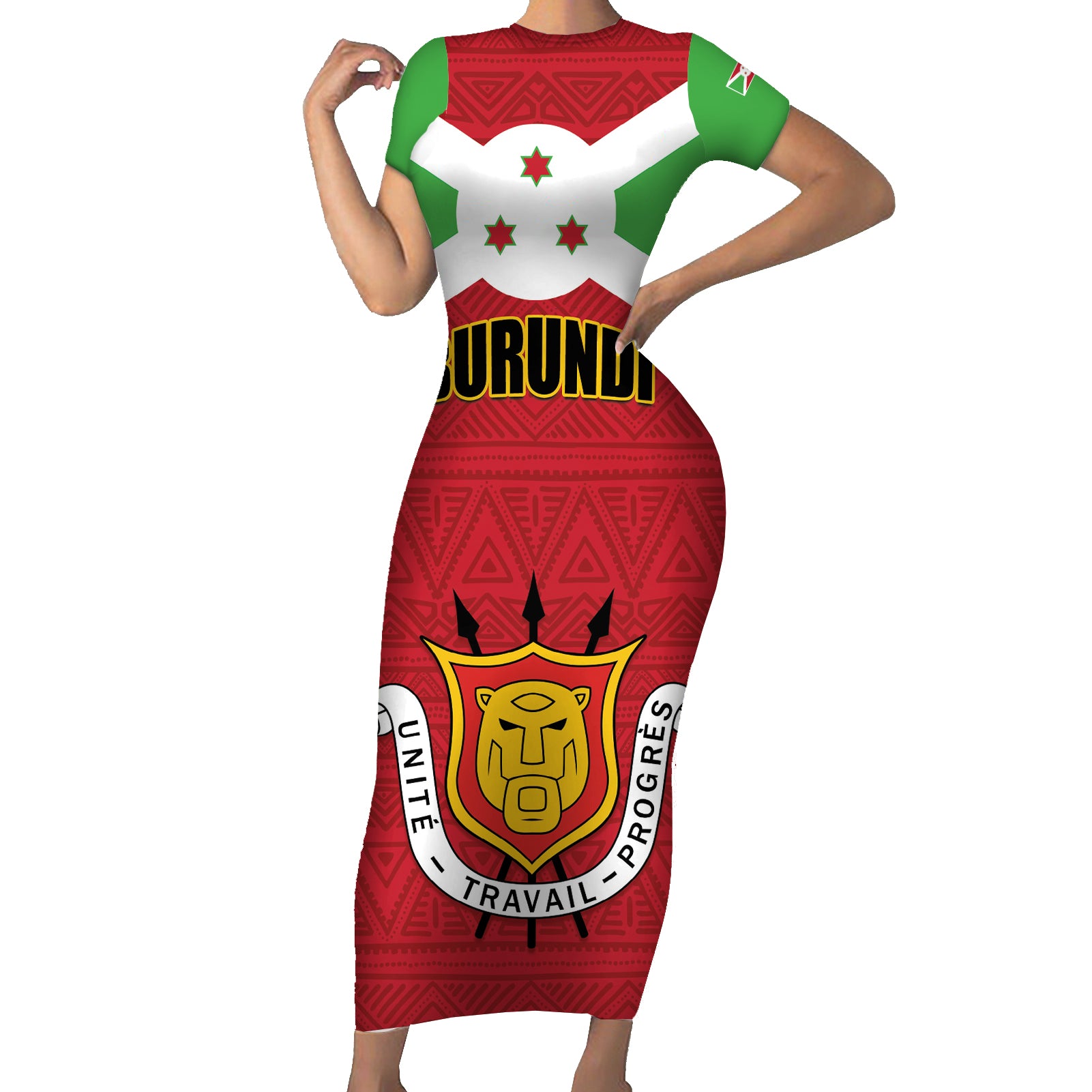 Personalized Burundi Short Sleeve Bodycon Dress Coat Of Arms African Pattern - Wonder Print Shop