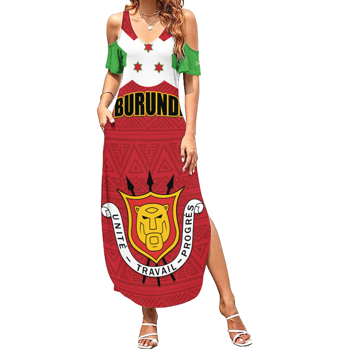 Personalized Burundi Summer Maxi Dress Coat Of Arms African Pattern - Wonder Print Shop