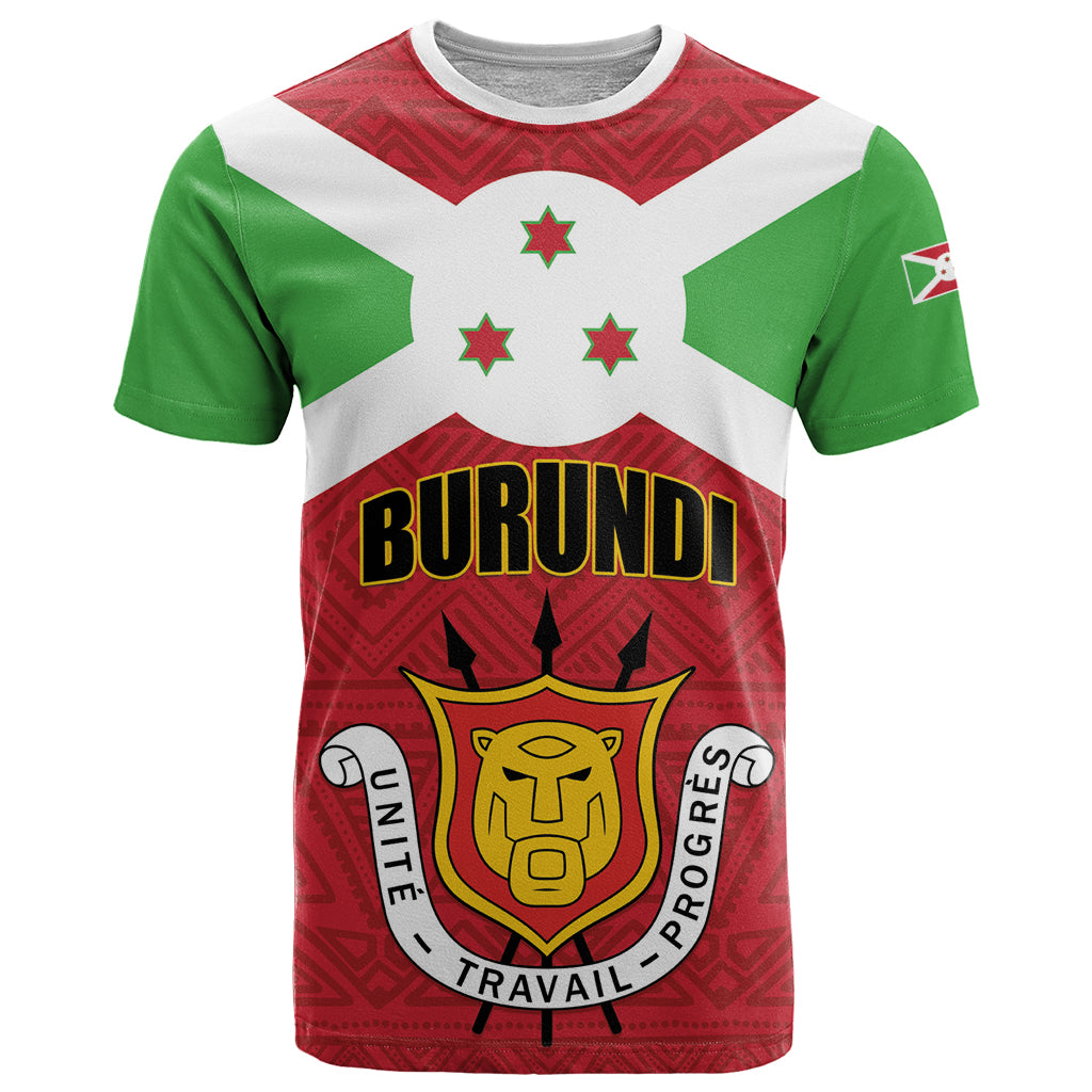 Personalized Burundi T Shirt Coat Of Arms African Pattern - Wonder Print Shop