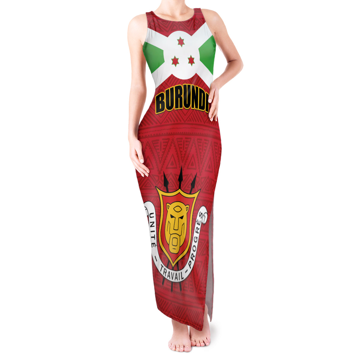 Personalized Burundi Tank Maxi Dress Coat Of Arms African Pattern - Wonder Print Shop