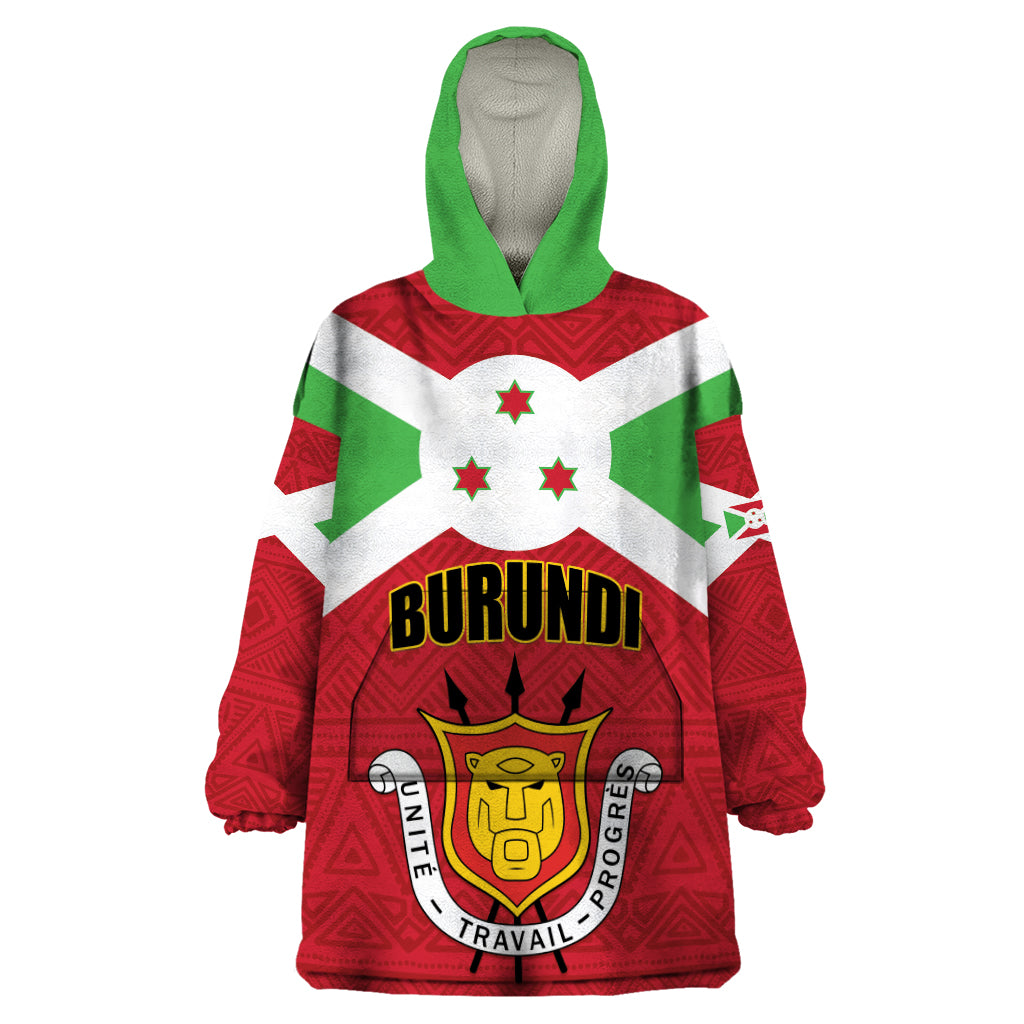 Personalized Burundi Wearable Blanket Hoodie Coat Of Arms African Pattern - Wonder Print Shop