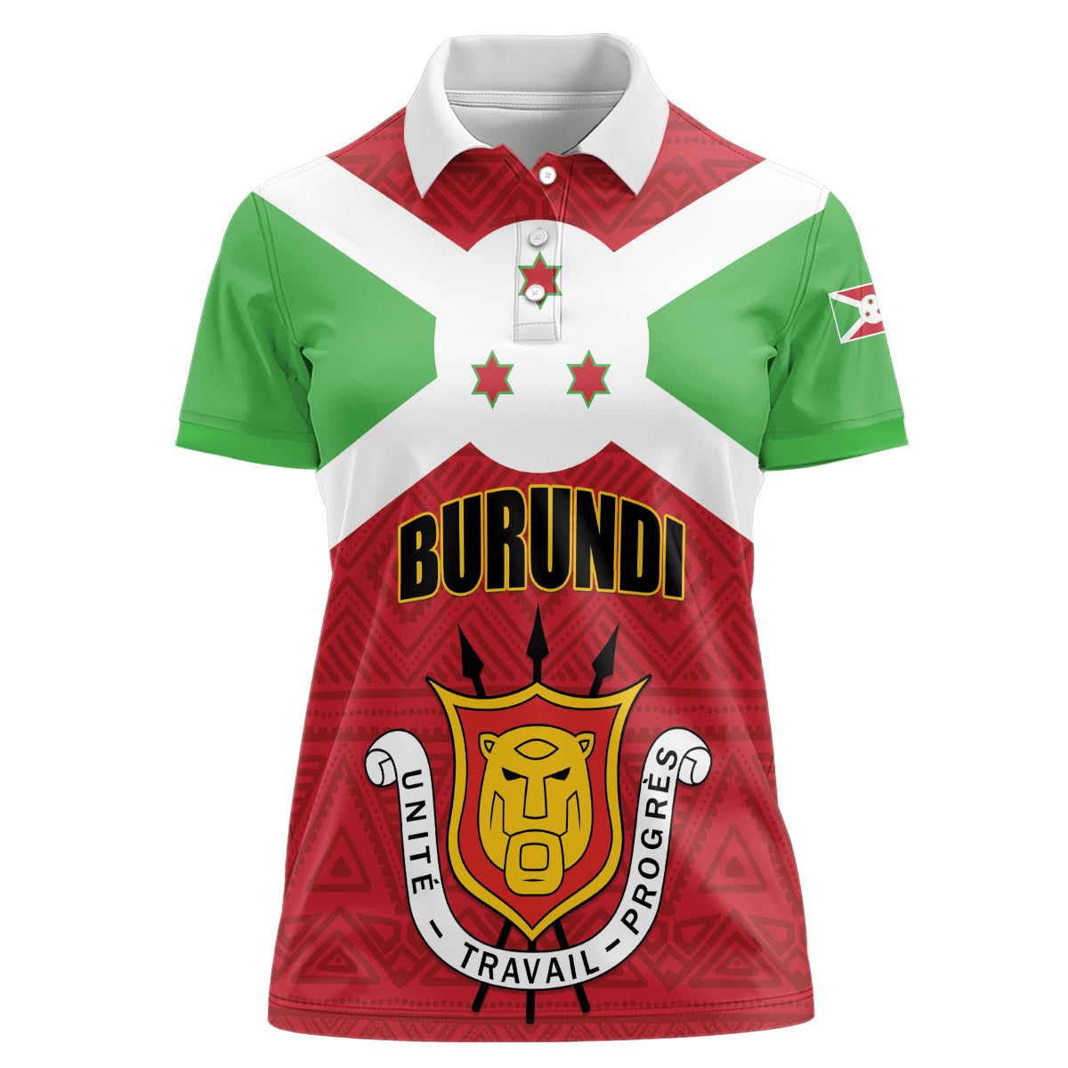 Personalized Burundi Women Polo Shirt Coat Of Arms African Pattern - Wonder Print Shop