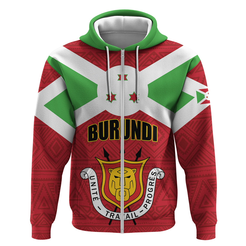 Personalized Burundi Zip Hoodie Coat Of Arms African Pattern - Wonder Print Shop