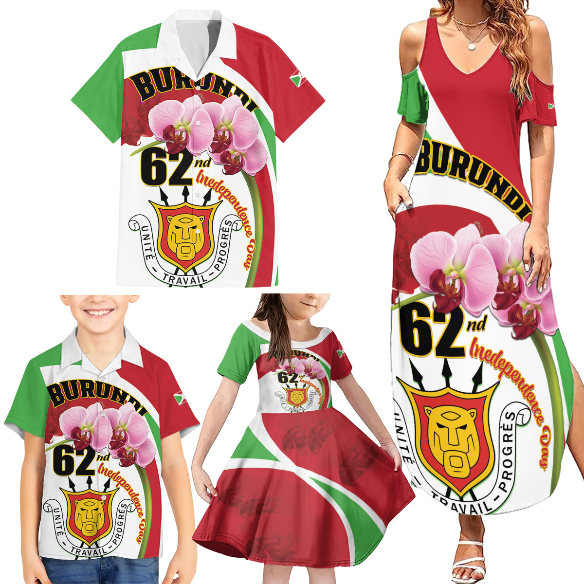 Personalized Burundi Independence Day Family Matching Summer Maxi Dress and Hawaiian Shirt Coat Of Arms Bujumbura Flower - Wonder Print Shop