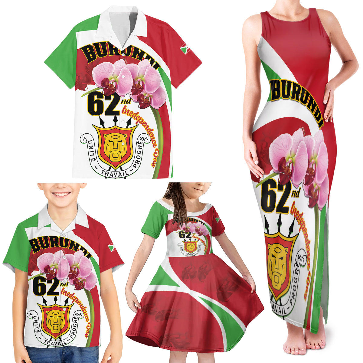 Personalized Burundi Independence Day Family Matching Tank Maxi Dress and Hawaiian Shirt Coat Of Arms Bujumbura Flower - Wonder Print Shop