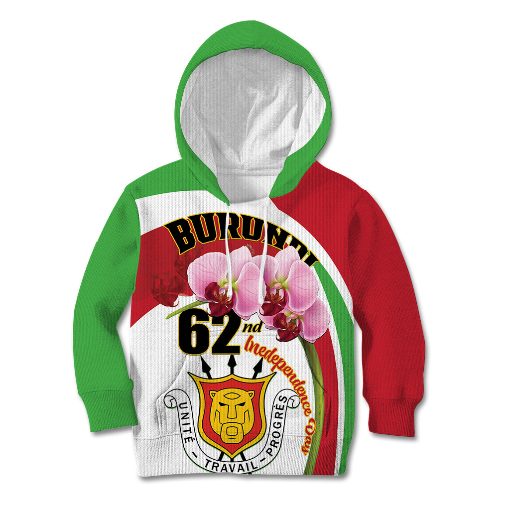 Personalized Burundi Independence Day Kid Hoodie Coat Of Arms Bujumbura Flower - Wonder Print Shop