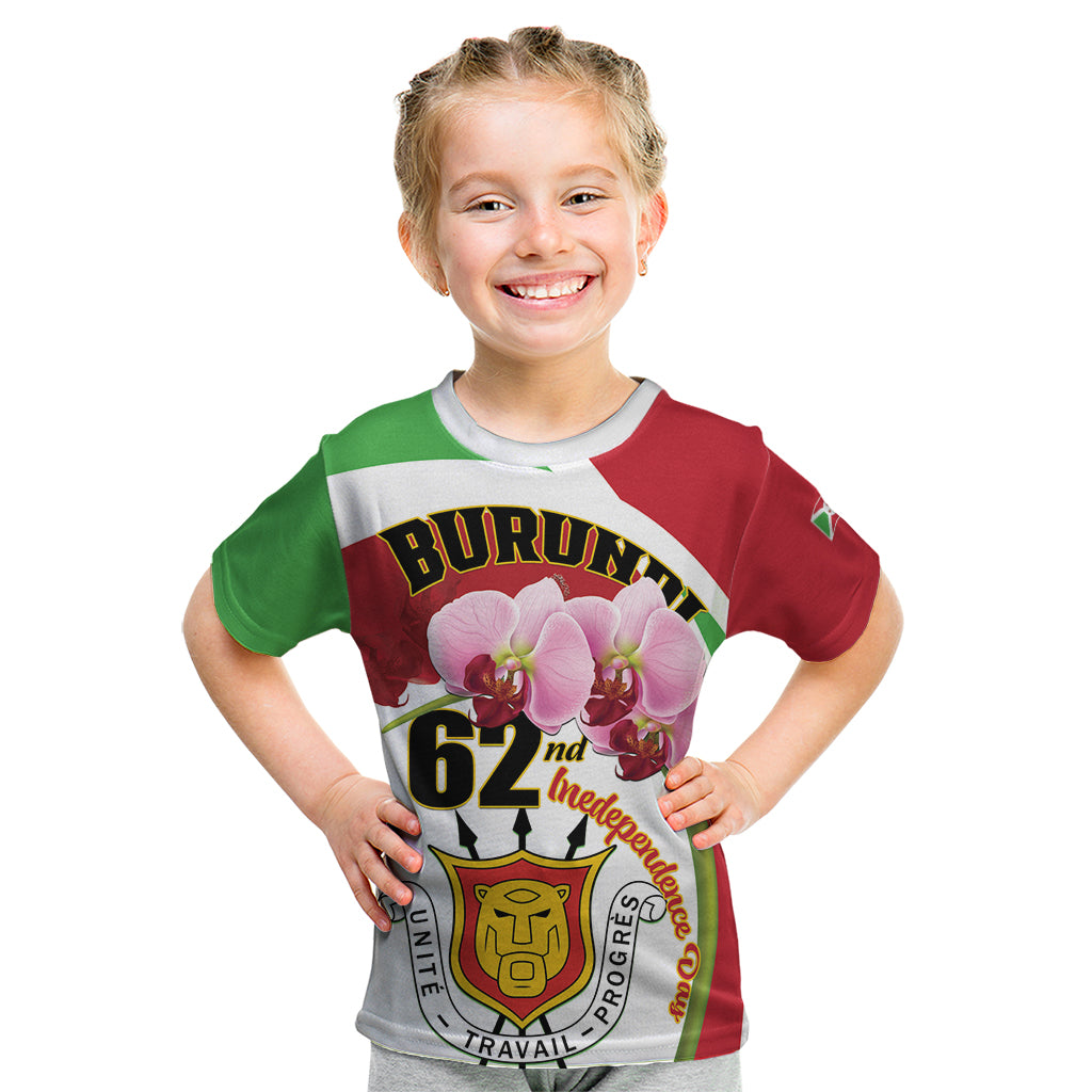 Personalized Burundi Independence Day Kid T Shirt Coat Of Arms Bujumbura Flower - Wonder Print Shop