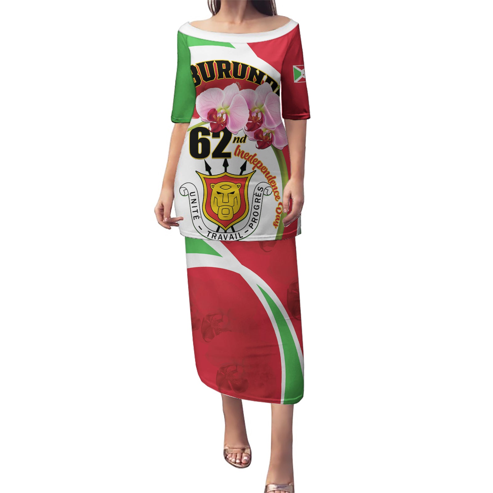 Personalized Burundi Independence Day Puletasi Coat Of Arms Bujumbura Flower - Wonder Print Shop