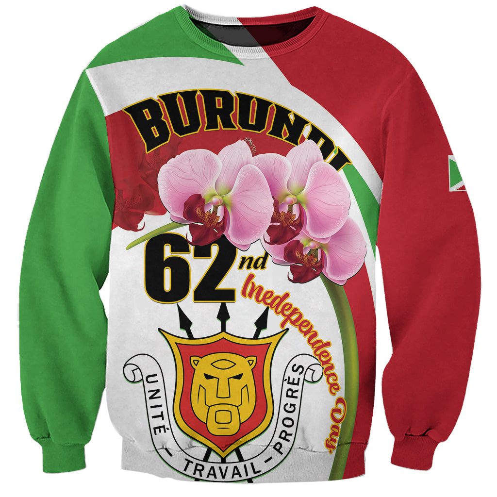 Personalized Burundi Independence Day Sweatshirt Coat Of Arms Bujumbura Flower - Wonder Print Shop