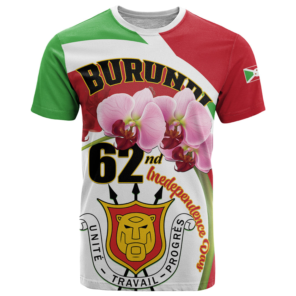 Personalized Burundi Independence Day T Shirt Coat Of Arms Bujumbura Flower - Wonder Print Shop