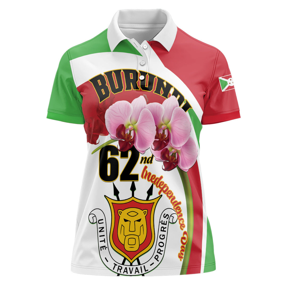 Personalized Burundi Independence Day Women Polo Shirt Coat Of Arms Bujumbura Flower - Wonder Print Shop