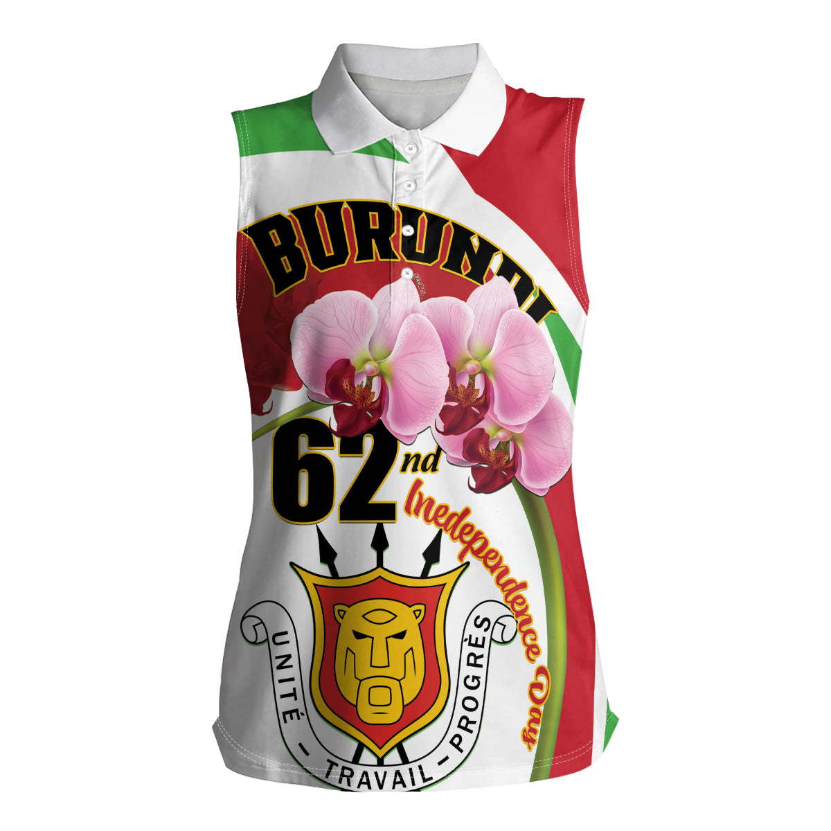 Personalized Burundi Independence Day Women Sleeveless Polo Shirt Coat Of Arms Bujumbura Flower - Wonder Print Shop