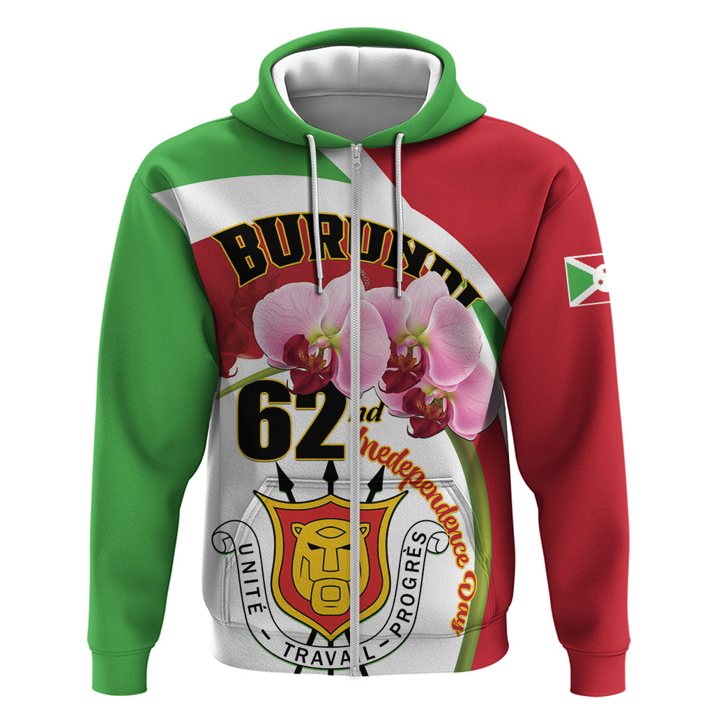 Personalized Burundi Independence Day Zip Hoodie Coat Of Arms Bujumbura Flower - Wonder Print Shop