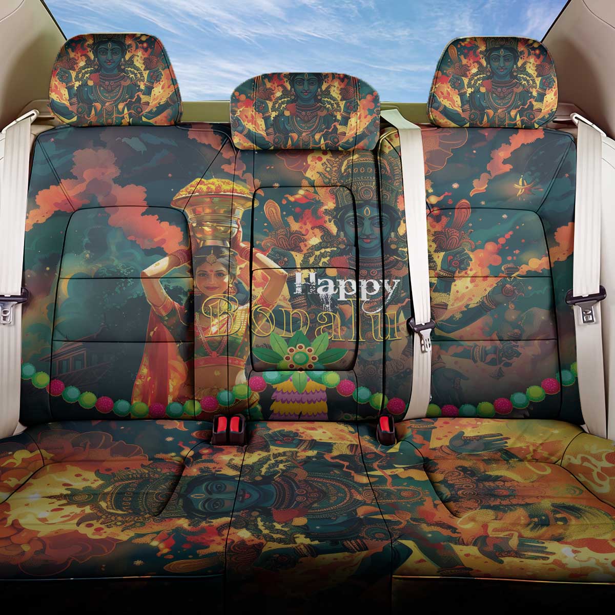 Bonalu Festival 2024 Back Car Seat Cover Bonam Parikrama - Wonder Print Shop