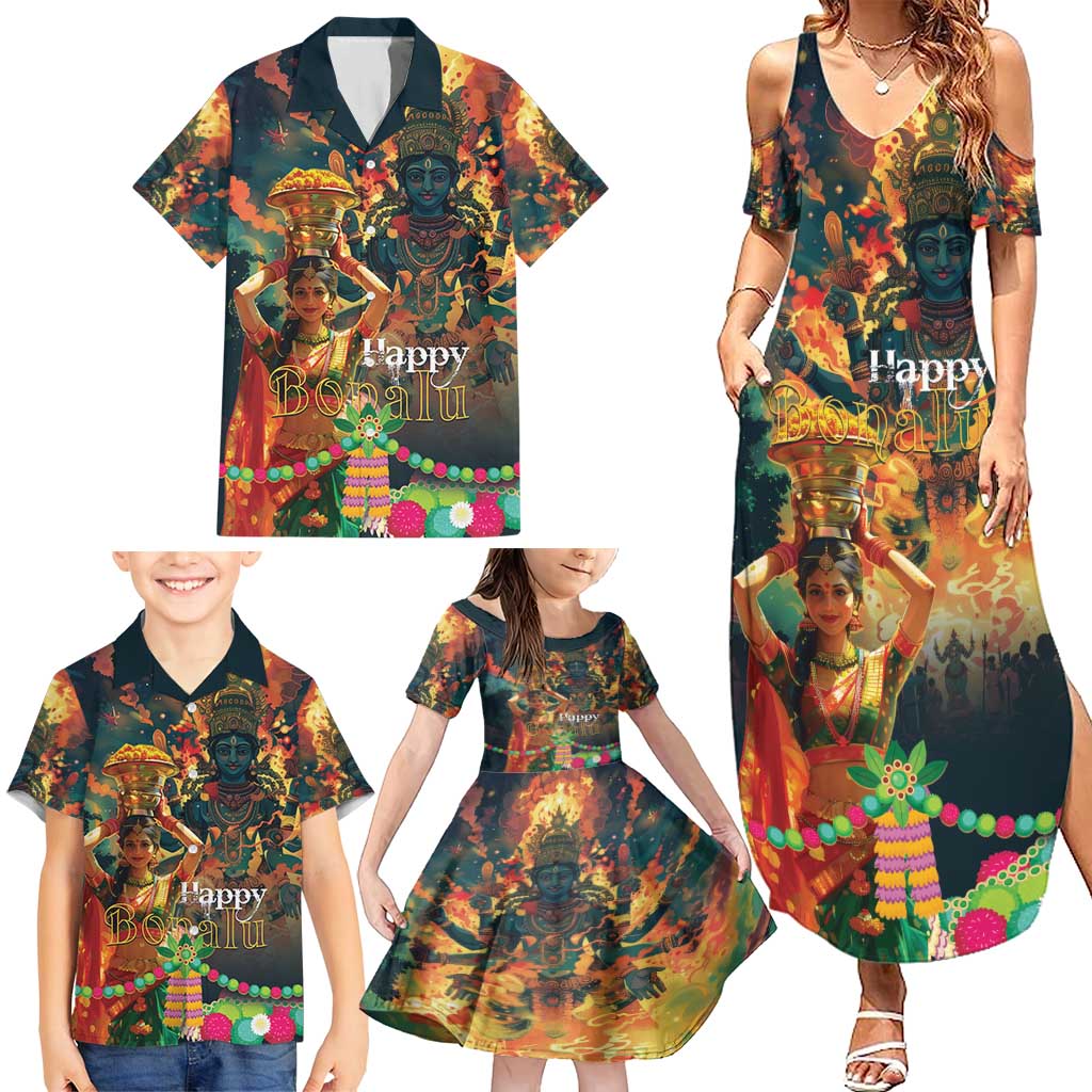 Bonalu Festival 2024 Family Matching Summer Maxi Dress and Hawaiian Shirt Bonam Parikrama - Wonder Print Shop