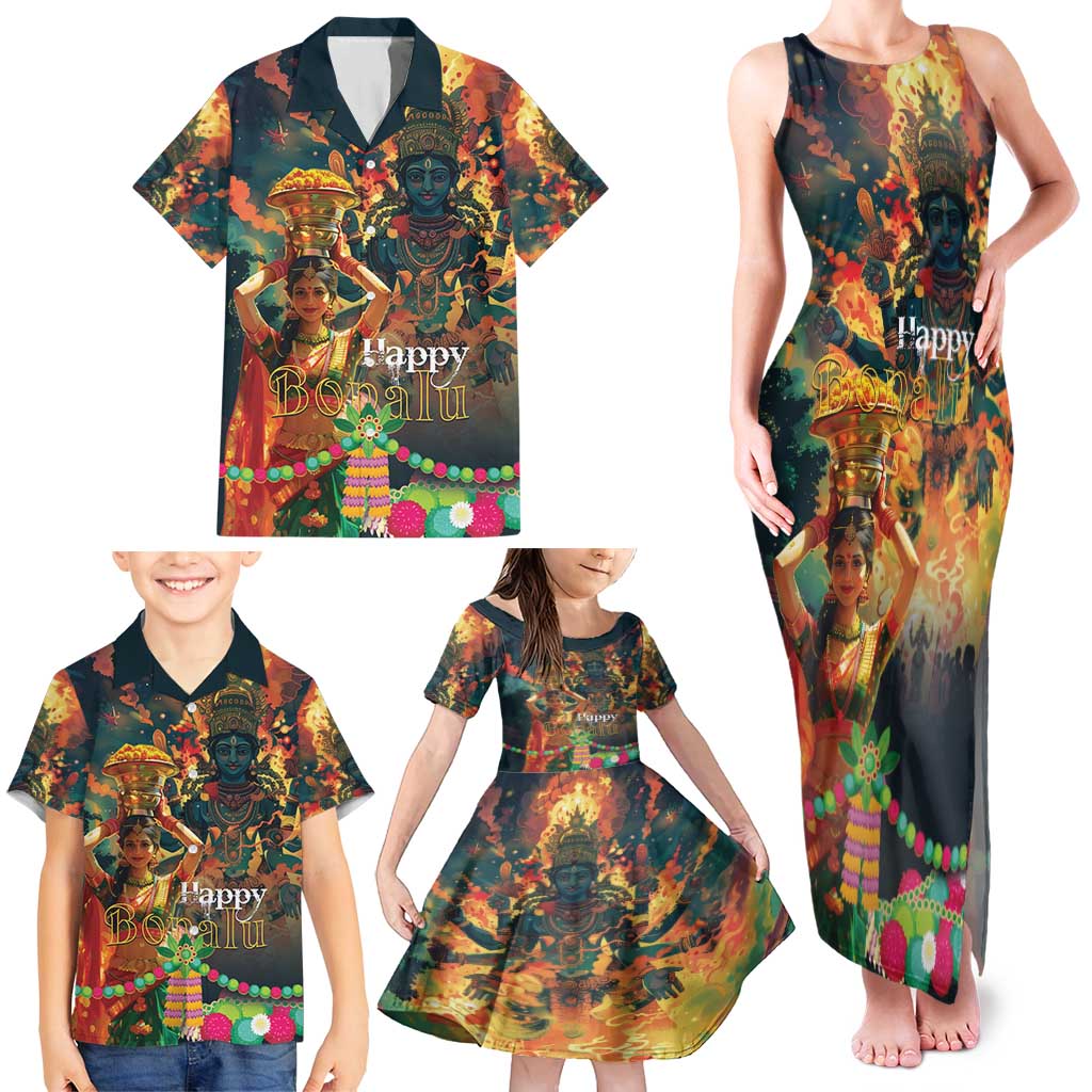 Bonalu Festival 2024 Family Matching Tank Maxi Dress and Hawaiian Shirt Bonam Parikrama - Wonder Print Shop