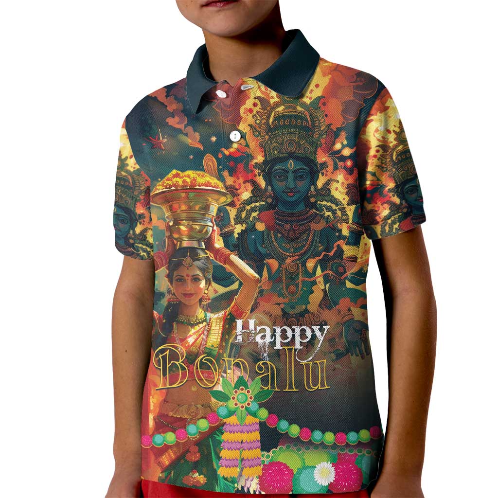 Bonalu Festival 2024 Kid Polo Shirt Bonam Parikrama - Wonder Print Shop