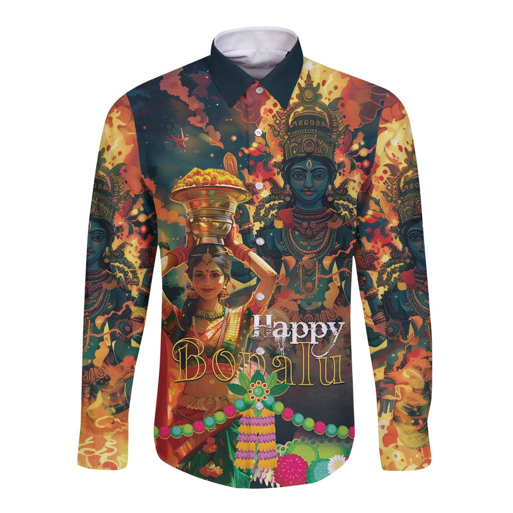 Bonalu Festival 2024 Long Sleeve Button Shirt Bonam Parikrama - Wonder Print Shop