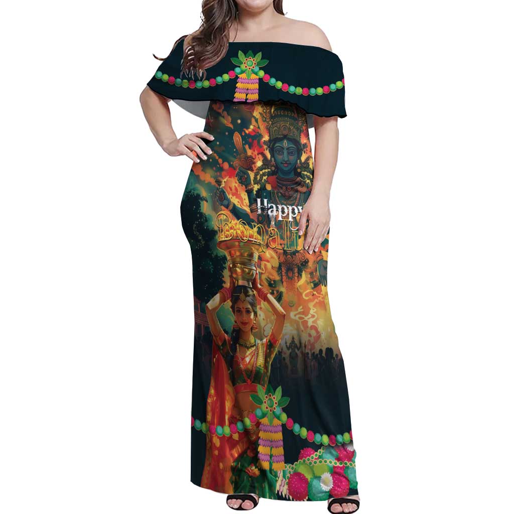 Bonalu Festival 2024 Off Shoulder Maxi Dress Bonam Parikrama - Wonder Print Shop