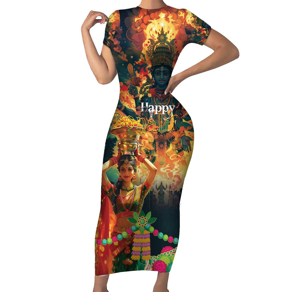 Bonalu Festival 2024 Short Sleeve Bodycon Dress Bonam Parikrama