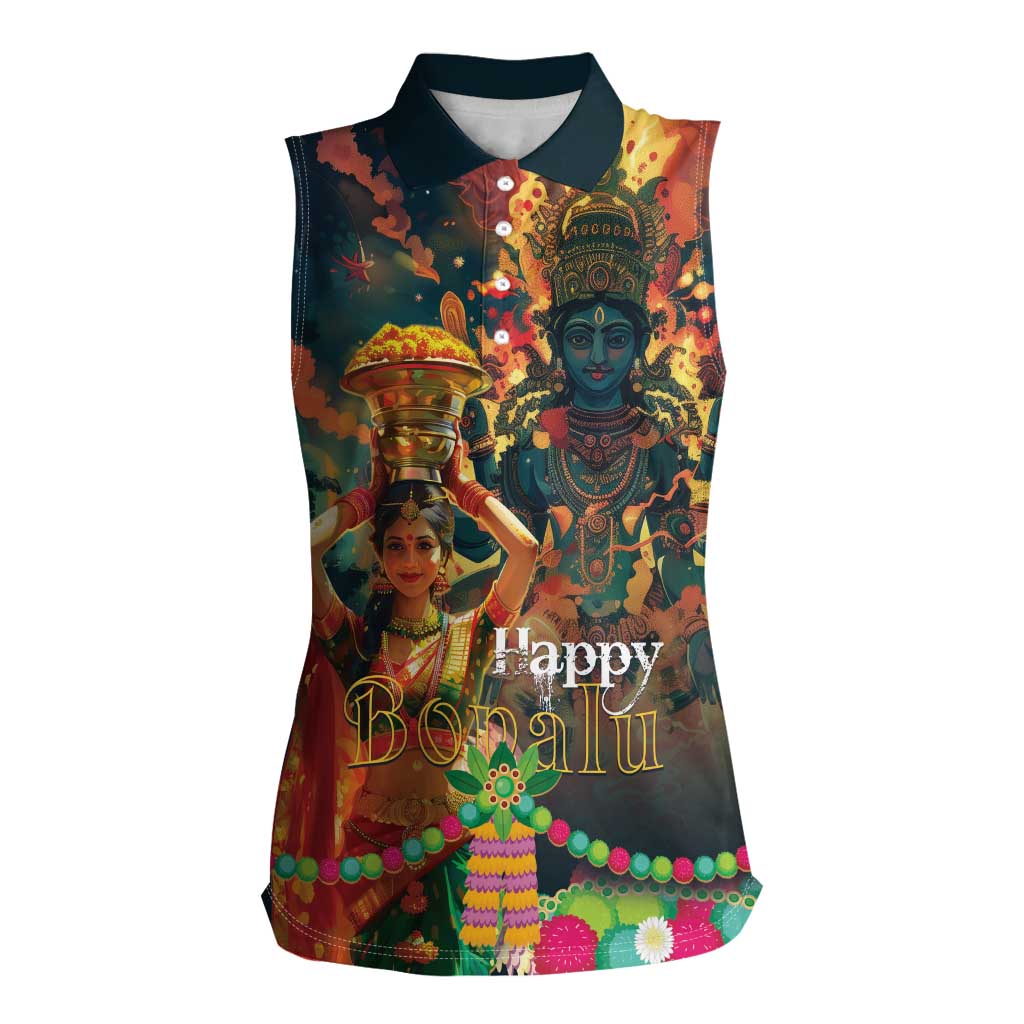 Bonalu Festival 2024 Women Sleeveless Polo Shirt Bonam Parikrama