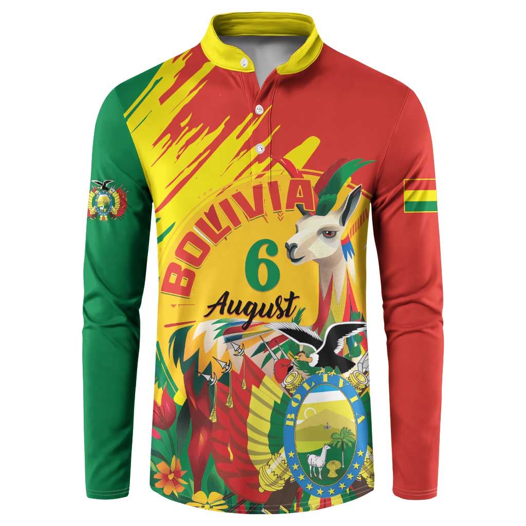 Yellow collar button sweatshirt with red, green, yellow graphic, eagle and shield design
