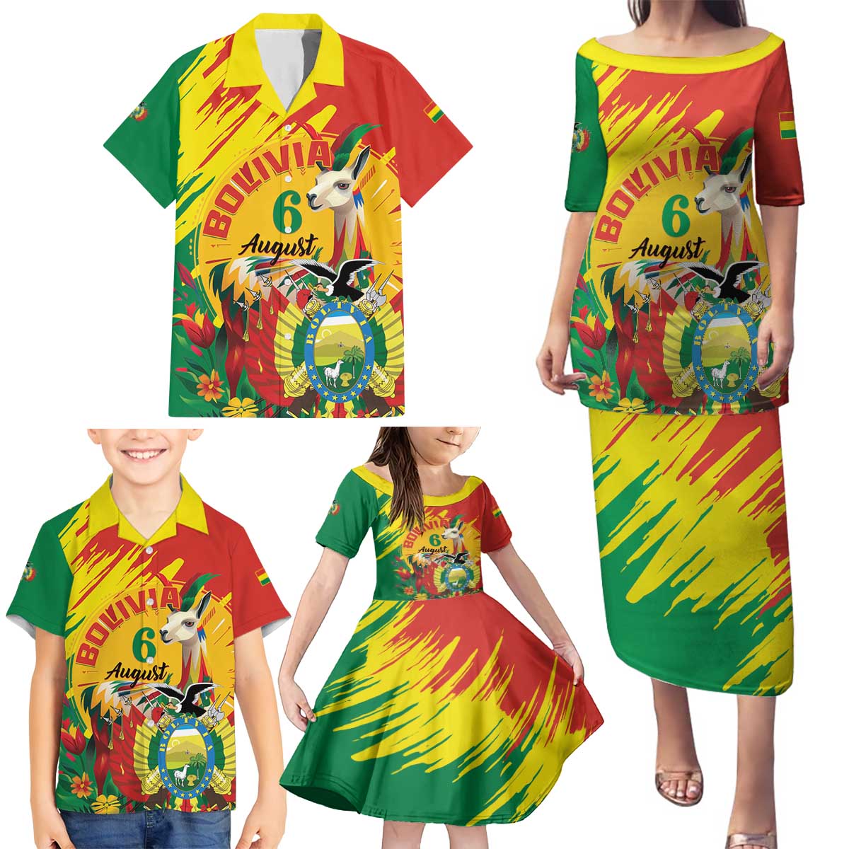 Bolivia Independence Day Family Matching Puletasi and Hawaiian Shirt Puliwya Achka Aylluska Mamallaqta - Wonder Print Shop