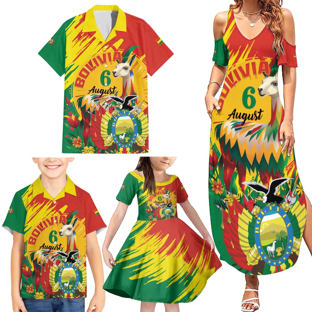 Bolivia Independence Day Family Matching Summer Maxi Dress and Hawaiian Shirt Puliwya Achka Aylluska Mamallaqta - Wonder Print Shop