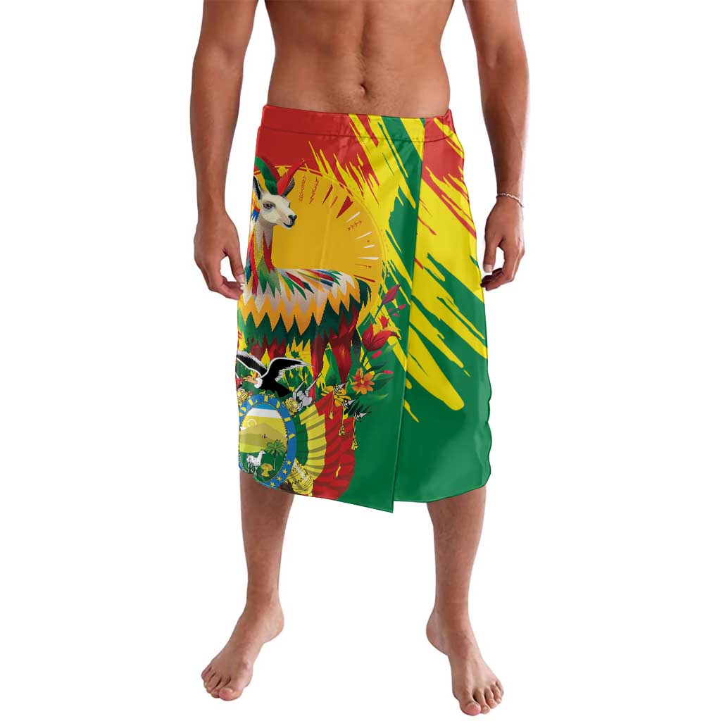 Yellow, green, and red tropical print lavalava skirt with elastic waistband.