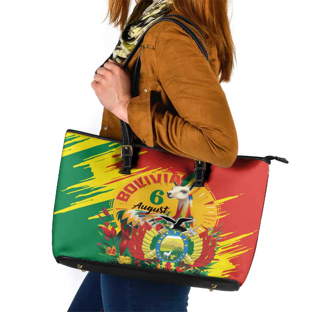 Bolivia Independence Day Leather Tote Bag Puliwya Achka Aylluska Mamallaqta - Wonder Print Shop