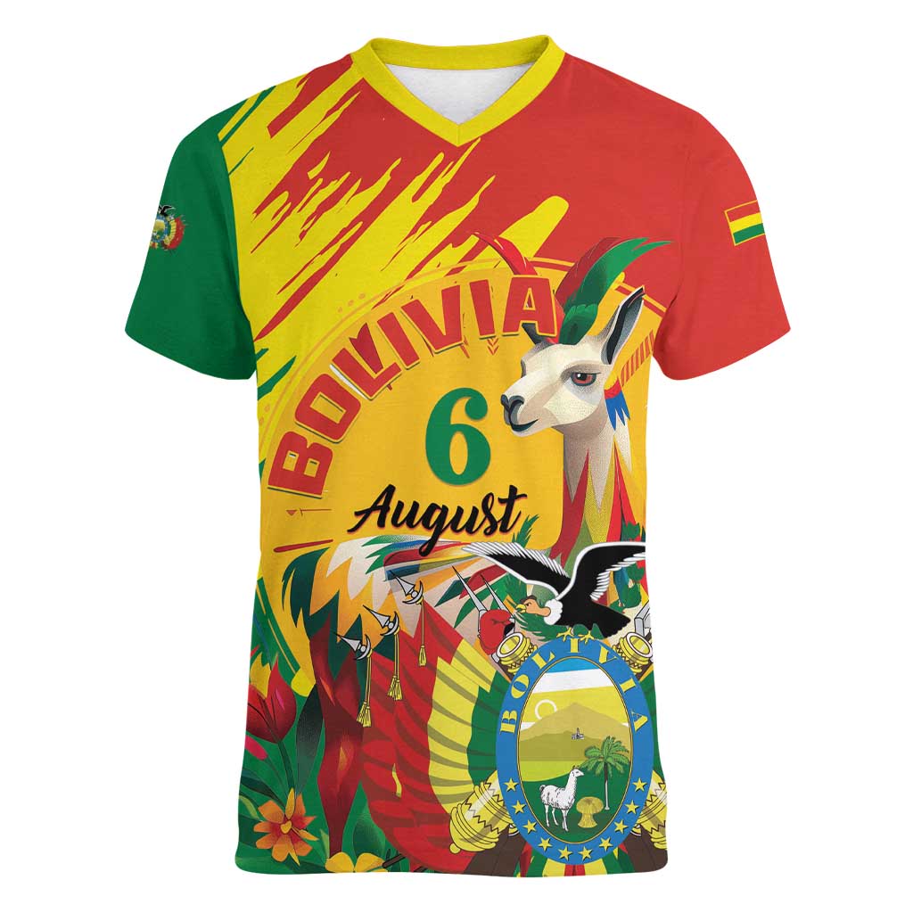 Bolivia Independence Day Women V-Neck T-Shirt Puliwya Achka Aylluska Mamallaqta - Wonder Print Shop