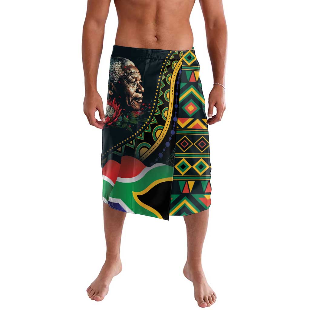 Colorful geometric lavalava with elastic waistband, front portrait print