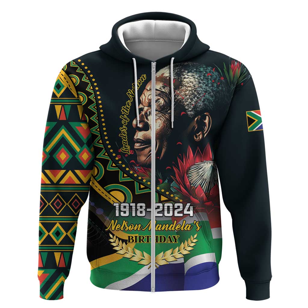 Nelson Mandela Birthday Zip Hoodie Leader of the Nation - Wonder Print Shop