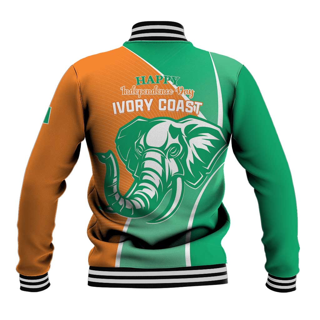 Orange & green baseball jacket, striped collar; “HAPPY Independence Day IVORY COAST” back