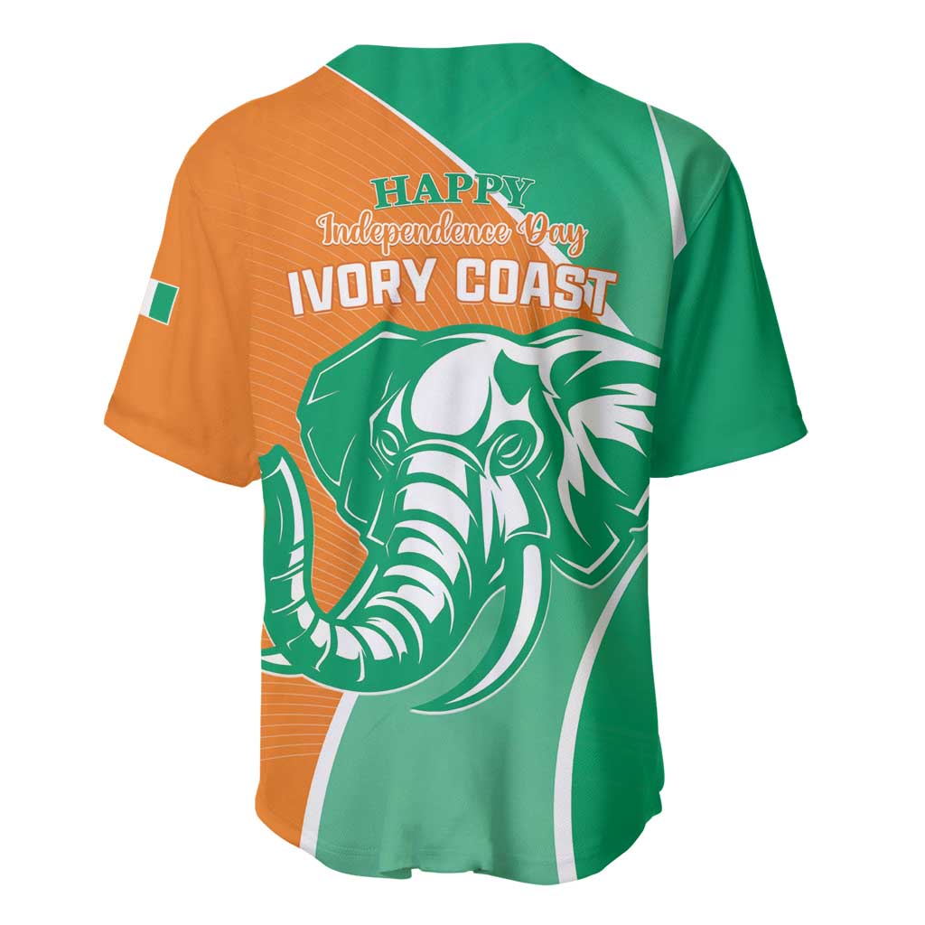 Back view baseball jersey in orange and green with 'HAPPY Independence Day' and IVORY COAST text
