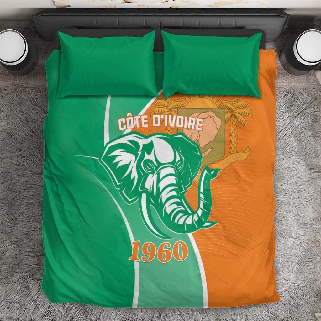 Green and orange Cote d'Ivoire elephant bedding set with matching pillowcases