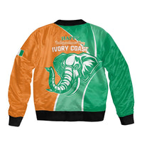 Orange and green bomber jacket with back elephant graphic and black ribbed hem