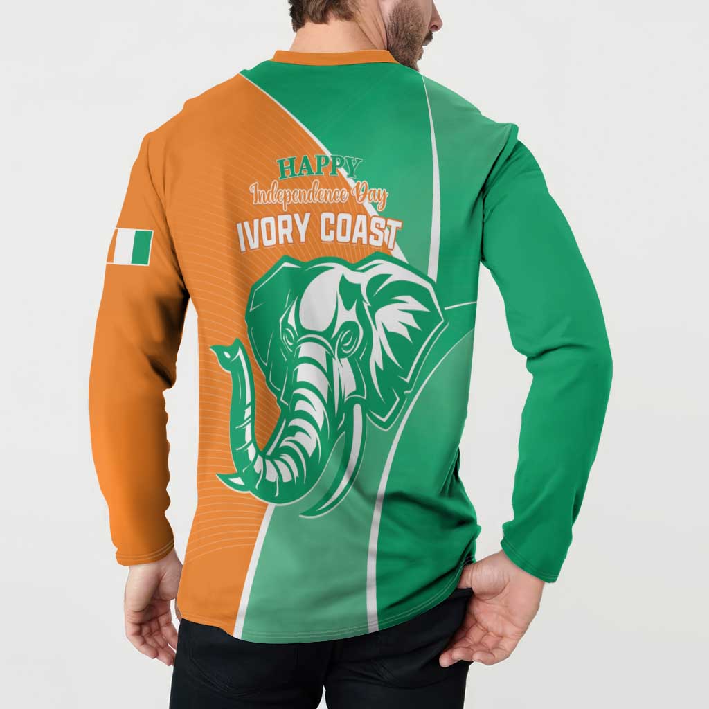 Green and orange button sweatshirt with Happy Independence Day Ivory Coast back print